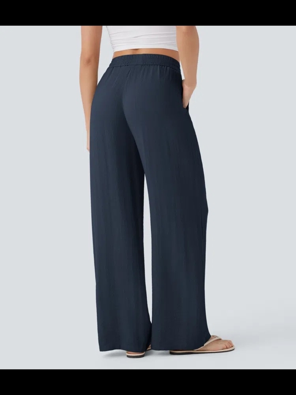 Halara High Waisted Drawstring Pocket Wide Leg Baggy Casual Linen-Feel Pants - Picture 2 of 4